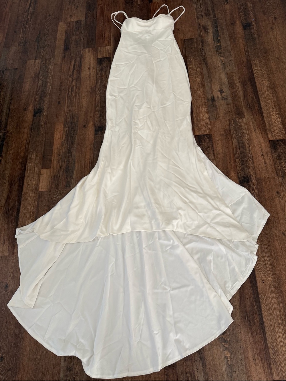 Ivory Satin Mermaid Wedding Dress with Train — Brand Unspecified